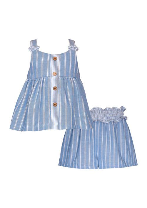 Bonnie Jean Jean Girls 4 6X Chambray Striped Top And Paperbag Shorts Set