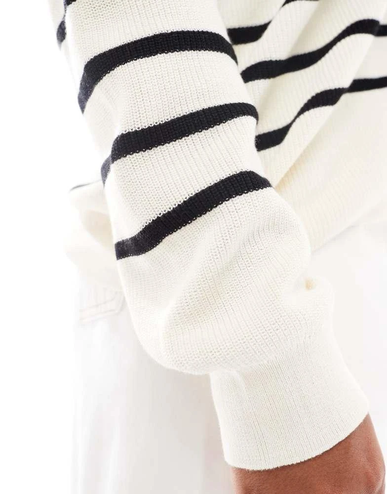 Mango Mango curve striped lightweight jumper in white 4