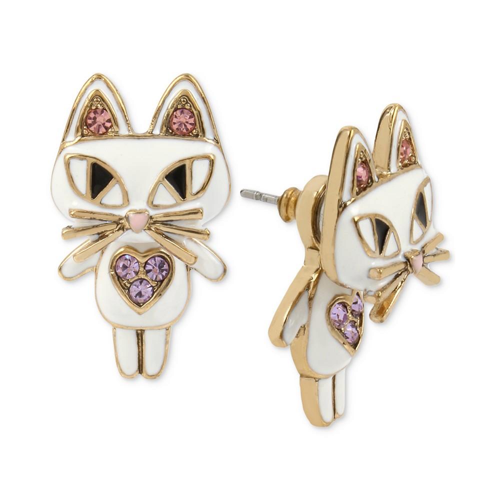 Betsey Johnson Gold-Tone White Enamel Cat Earring Jackets