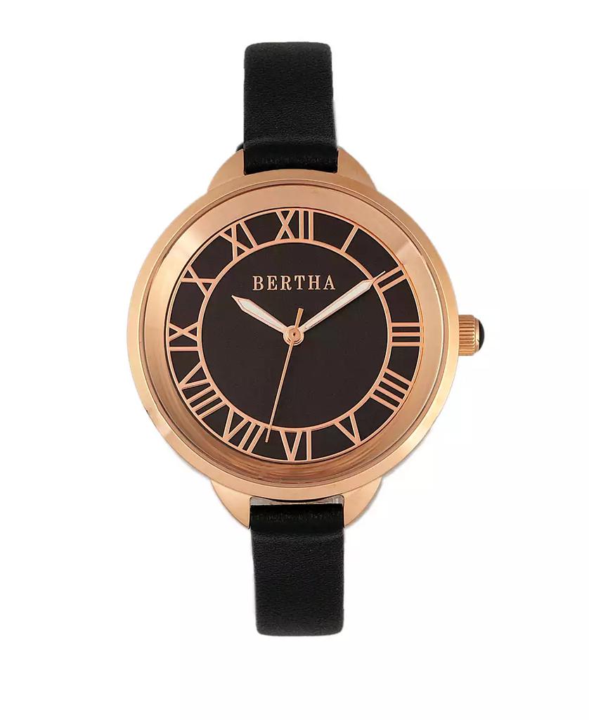 BERTHA Quartz Madison Collection Black And Rose Gold Leather Watch 36Mm