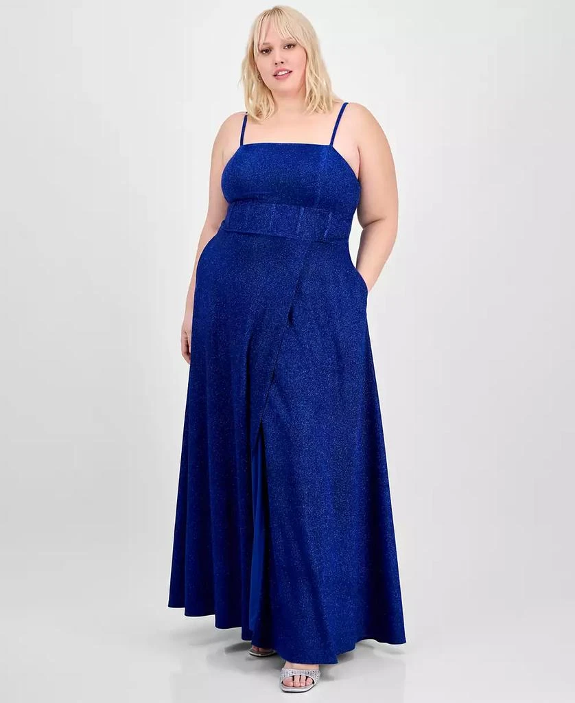City Studios Trendy Plus Size Glitter Sleeveless Gown 1