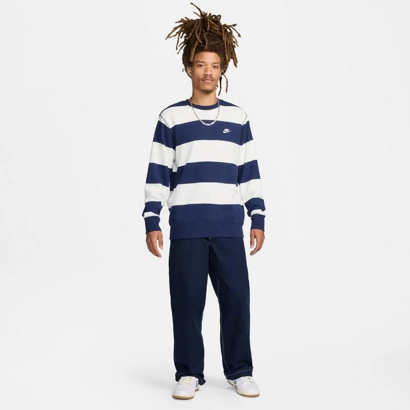 NIKE Men's Nike Club Fleece Striped Heavyweight French Terry Crewneck Sweatshirt 2