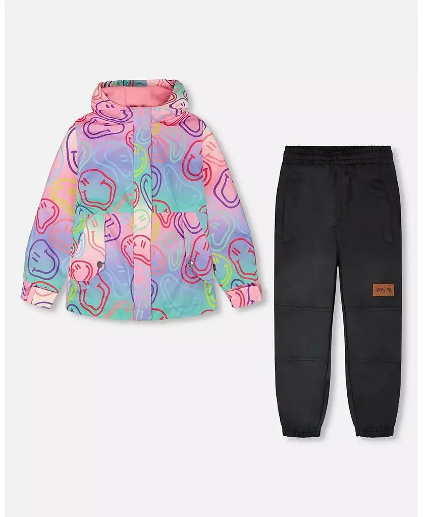 Deux par Deux Big Girls Two-Piece Mid-Season Outerwear Set Multicolored Printed Smileys