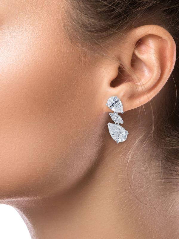 Kenneth Jay Lane Rhodium Plated & Cubic Zirconia Drop Earrings