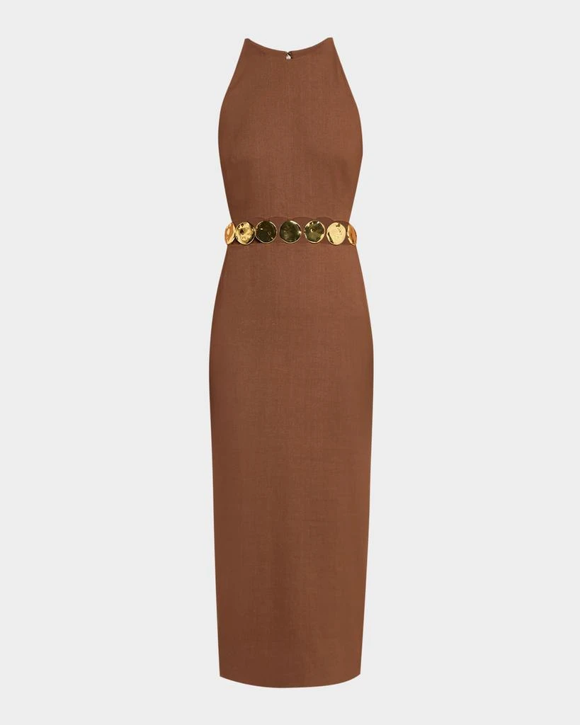 VERONICA BEARD Isla Gold-Disc Linen Midi Dress 1