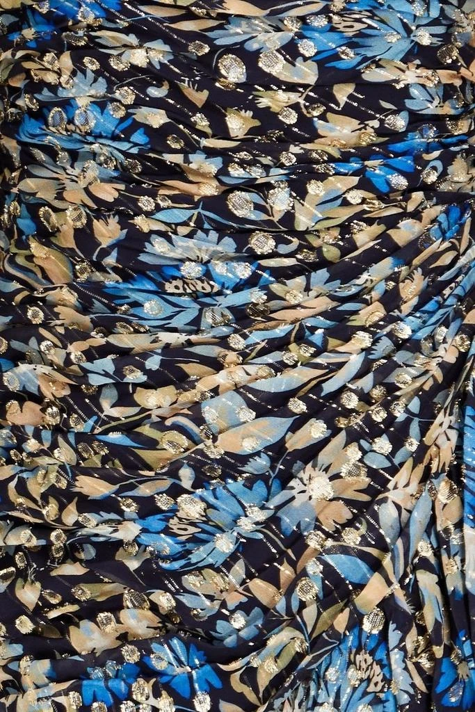 Monique Lhuillier Ruched floral-print metallic fil coupé mini dress 4