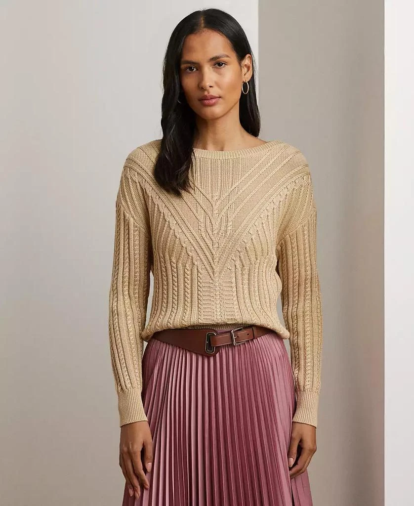 Ralph Lauren Women's Cable Knit Cotton Blend Sweater Green Size X-Small