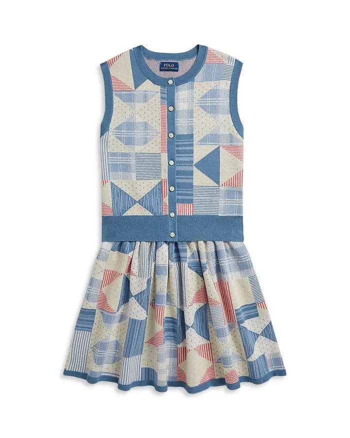 Ralph Lauren Girls' Patchwork Cotton Cardigan & Skirt Set - Little Kid, Big Kid