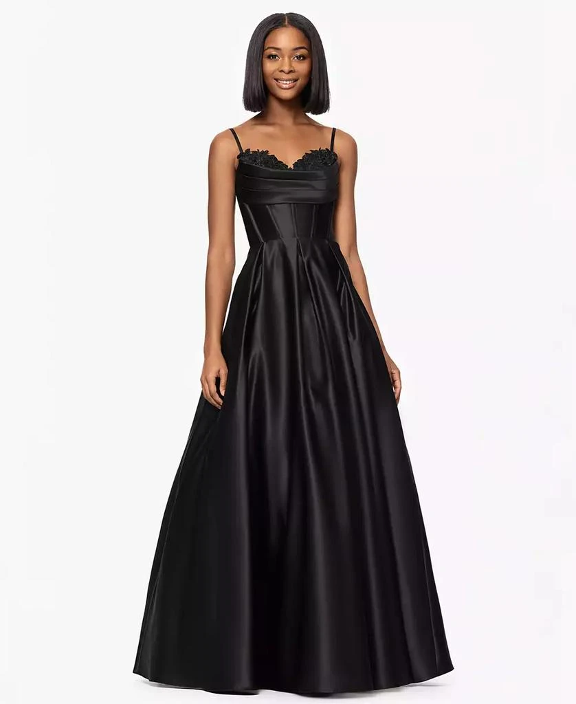 Blondie Nites Juniors' Floral Sweetheart Corset Gown 1