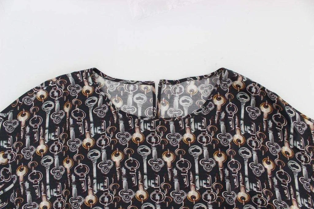 Dolce & Gabbana Dolce & Gabbana  Gray Gold Key Print Silk Blouse T-shirt 6