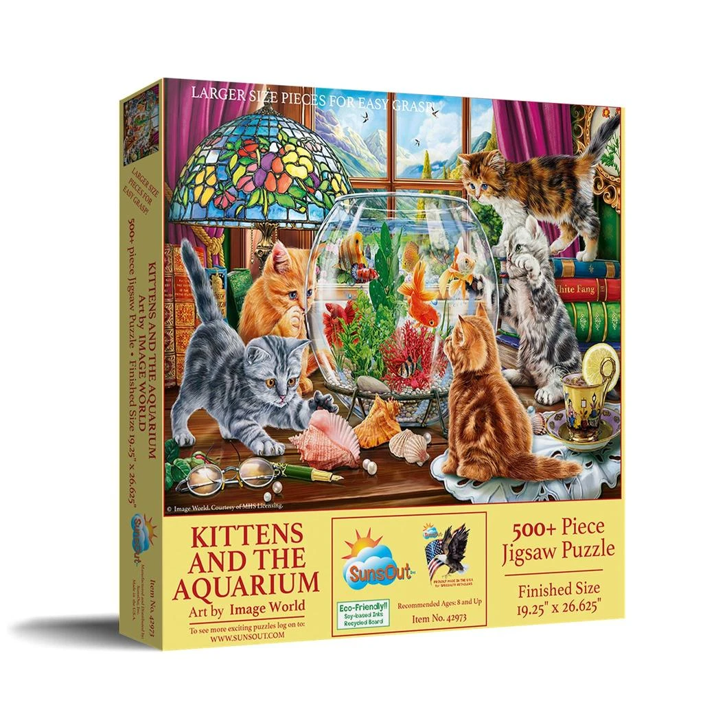 SunsOut Kittens and the Aquarium 500 piece Jigsaw Puzzle for Adults Large Pieces