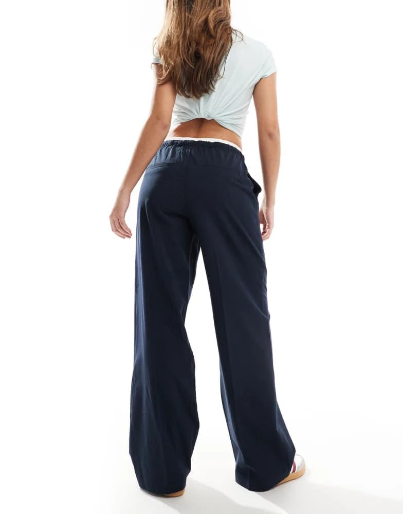 ONLY ONLY contrast waistband loose fit tailored trousers in navy pinstripe 4