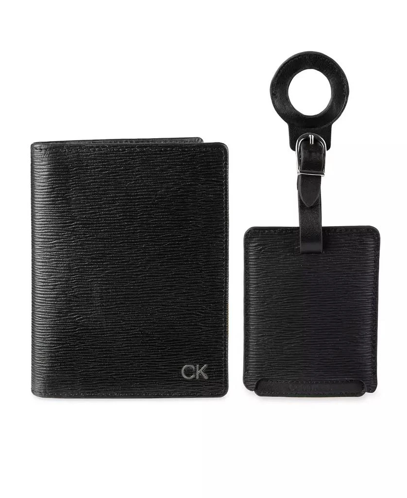 Calvin Klein Men's Leather Passport Wallet with Airtag Holder Luggage Tag, 2-Piece Set 1