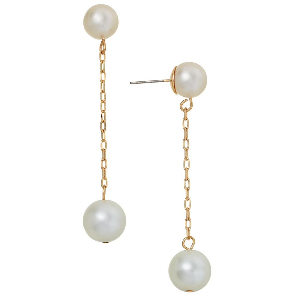 On 34th Gold-Tone Chain & Imitation Pearl Linear Drop Earrings, Created for Macy's