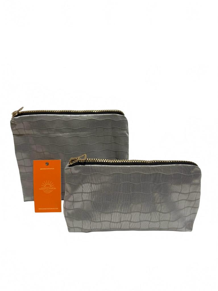 Sunsets of Naples Make Up Bags Set In Silver Decor