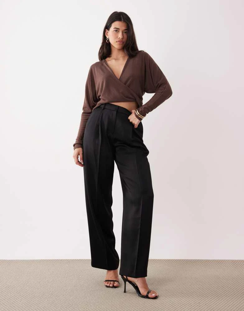ASOS ASOS DESIGN modal slouchy twist front top in chocolate 2