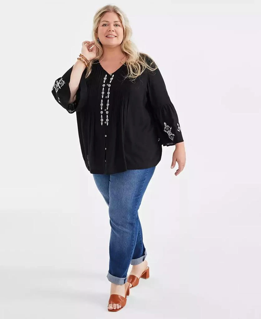 Style & Co Plus Size Embroidered Pintuck Blouse, Created for Macy's 2