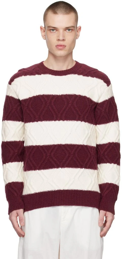 Dries Van Noten Off-White & Burgundy Striped Sweater 1