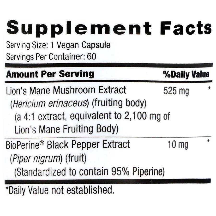 Walgreens Free 
Pure Lion
s Mane Mushroom Vegan Capsules 5