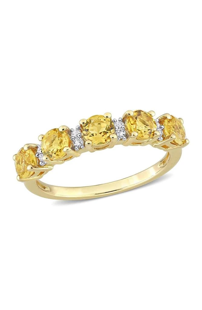 DELMAR 18K Yellow Gold Plated Sterling Silver Circle Cut Citrine 
White Topaz Eternity Ring