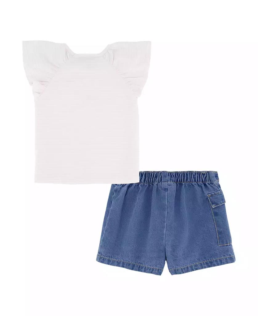 Tommy Hilfiger Toddler and Little Girls 2-Piece Printed Flutter Sleeve Top and Denim Pleated Skirt