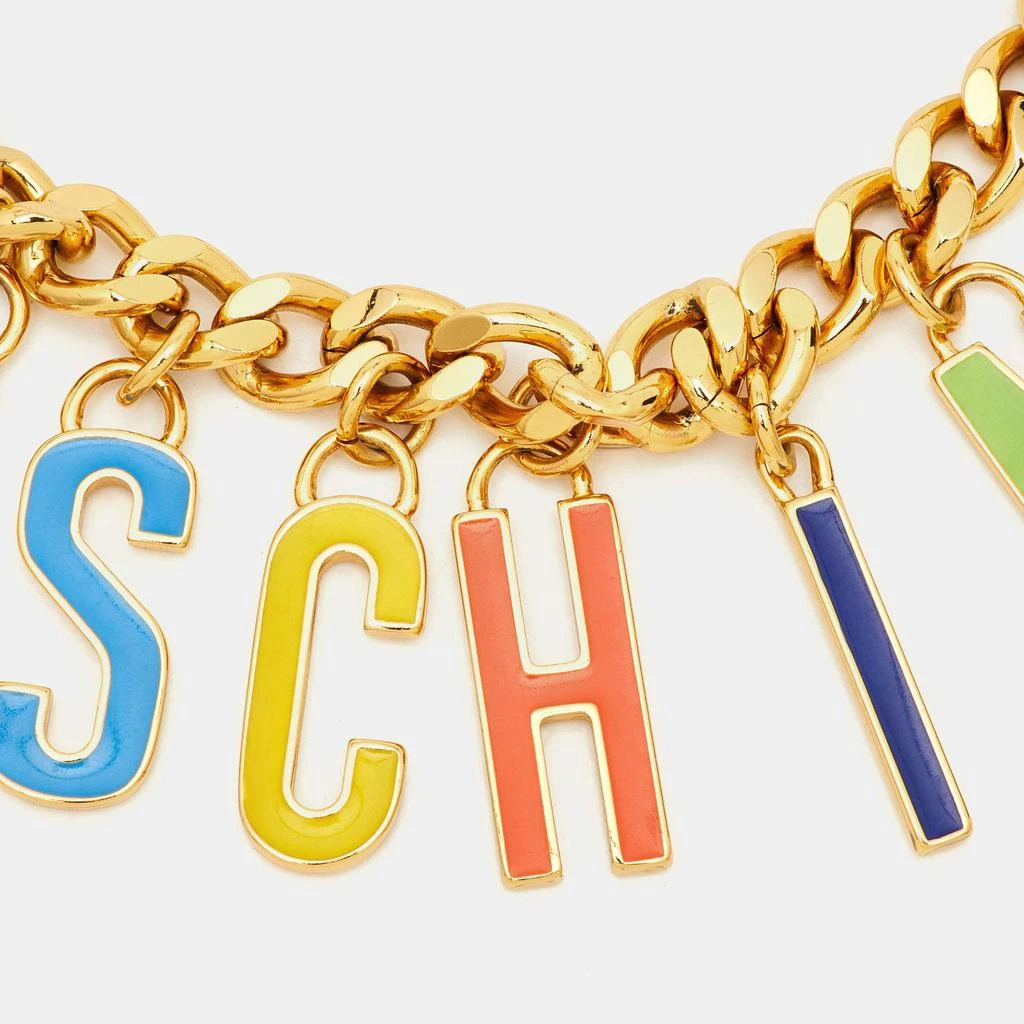 Moschino Moschino Multicolor Enameled Logo Charms Curb Gold Tone Chain Necklace 2