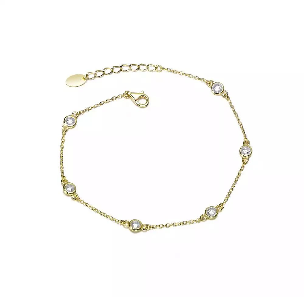Rachel Glauber Classic Bezel Set Cubic Zirconia Chain Station Bracelet