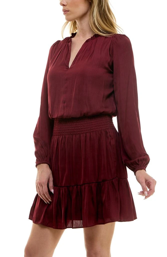 Socialite Smocked Long Sleeve Satin Dress 6