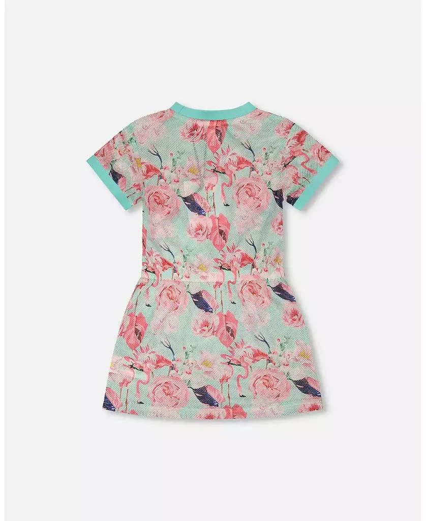 Deux par Deux Girls Mesh Beach Dress Blue Flamingo Print 4