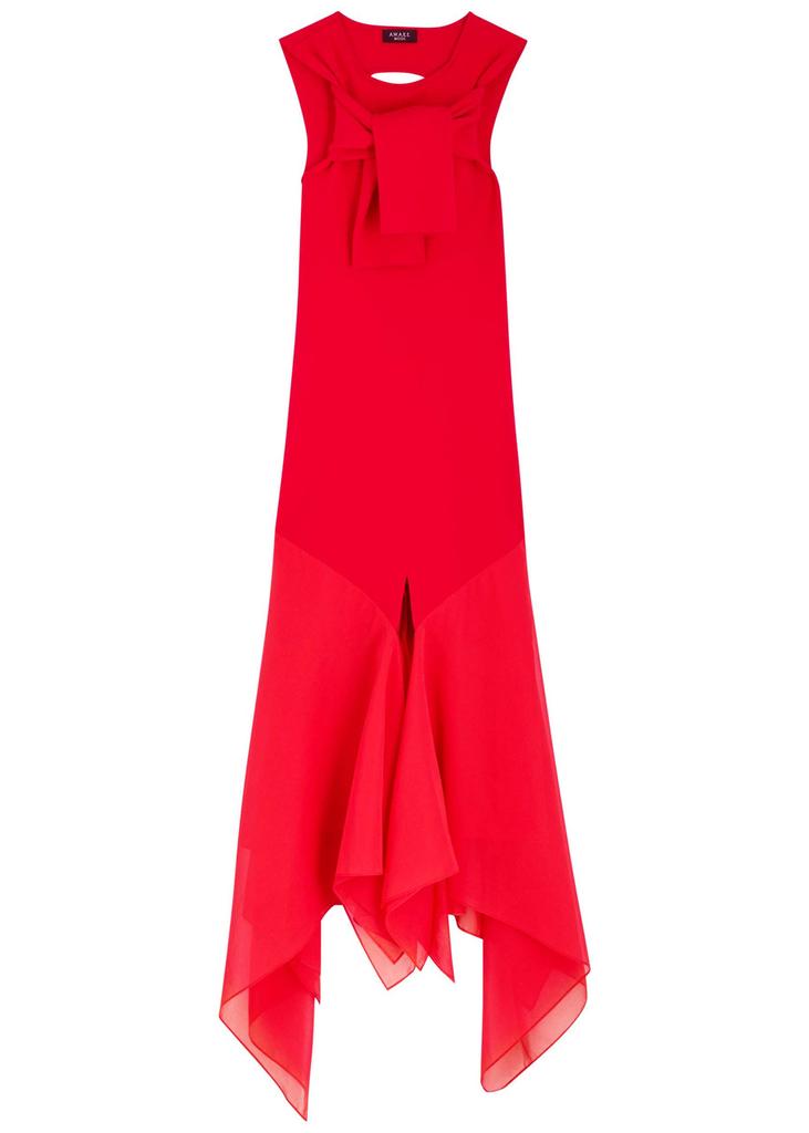 A.W.A.K.E MODE Chiffon and knit knotted-neckline midi dress