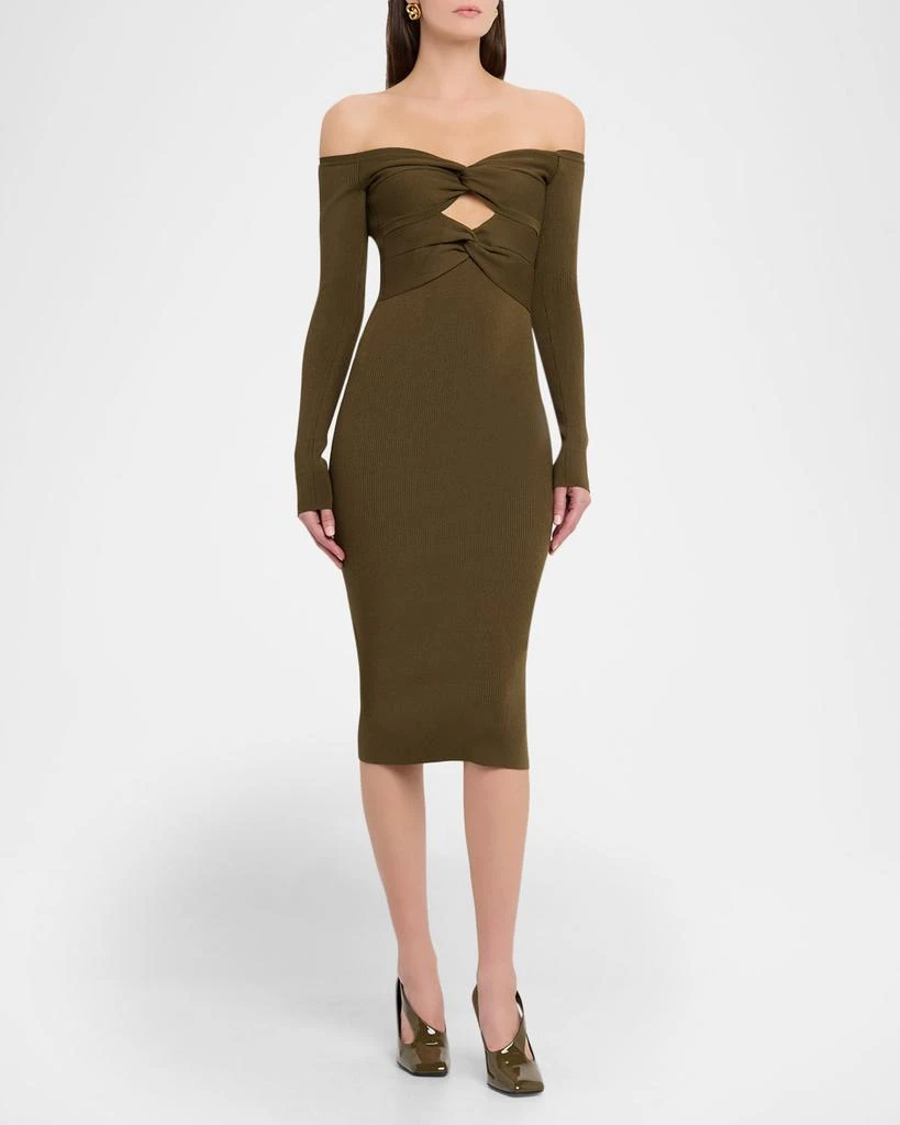 Stella McCartney Twisted Off-The-Shoulder Light Rib Midi Dress 4