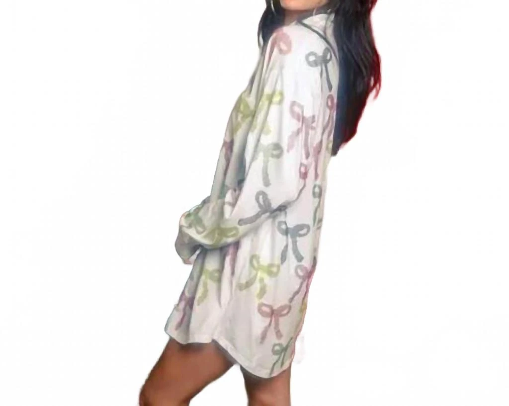 QUEEN OF SPARKLES Multi Rhinestone Rainbow Pajama Dress In White 2