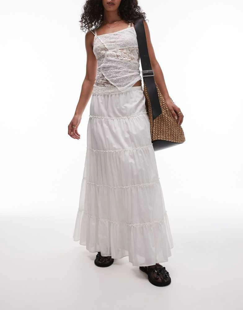 Topshop Topshop tiered western full maxi skirt in ivory 1