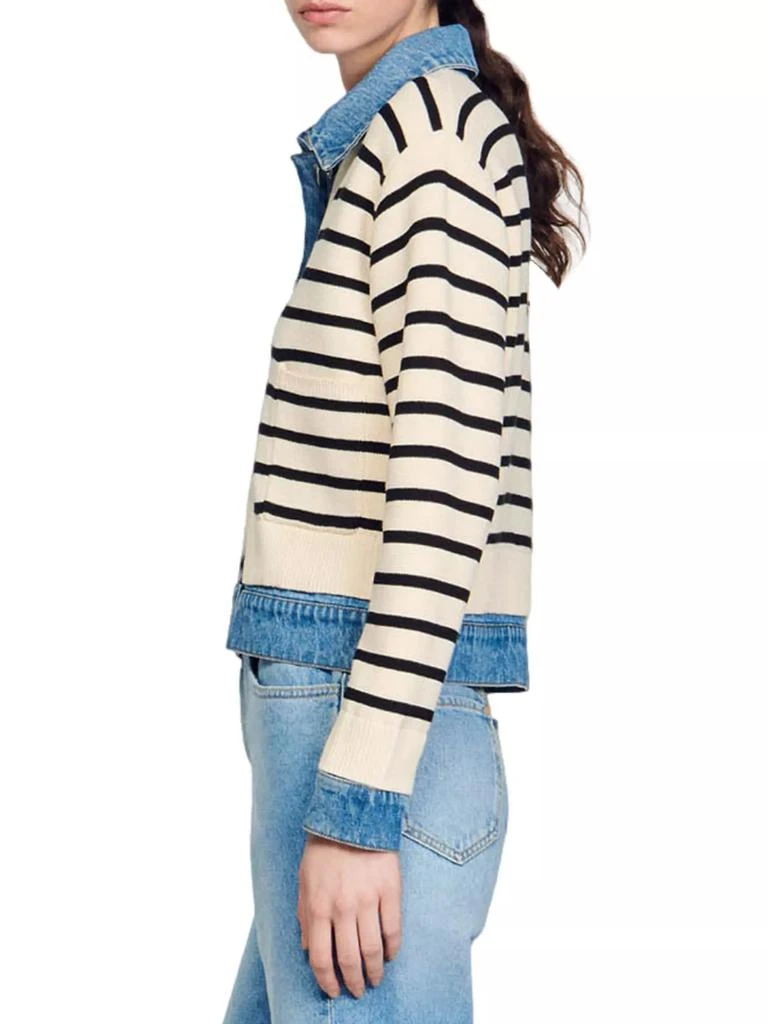 Sandro Stripy Knit and Denim Coatigan 3