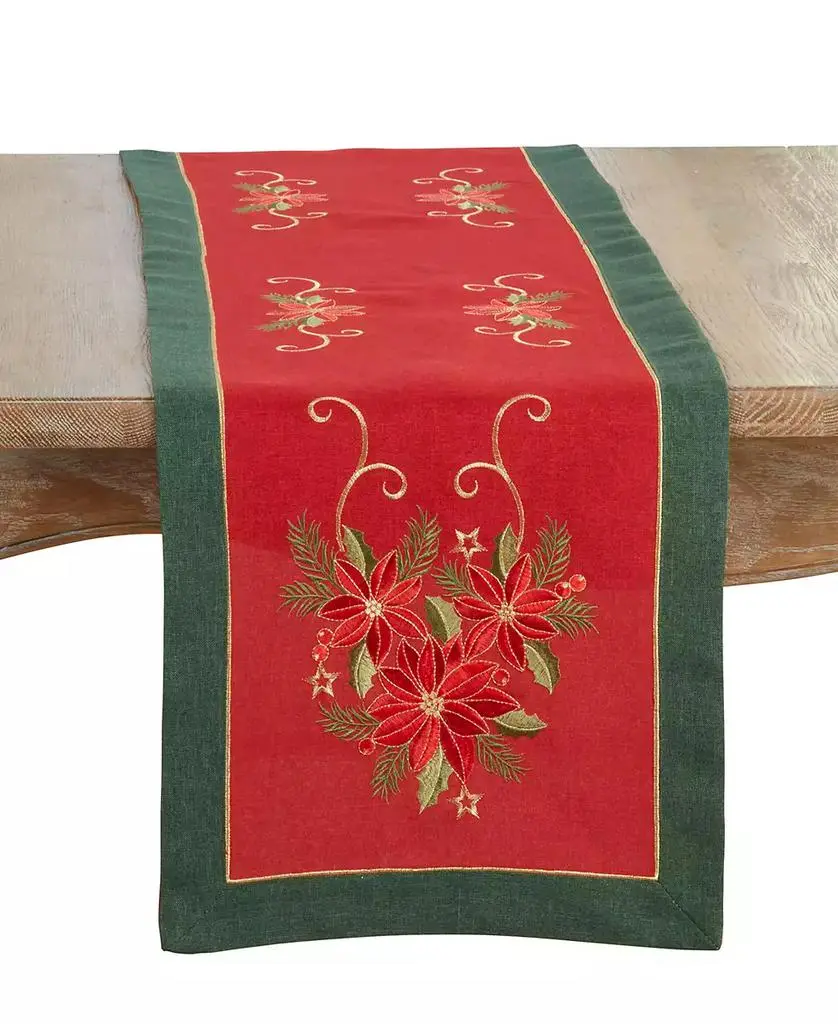 Saro Lifestyle Embroidered Poinsettia Table Runner