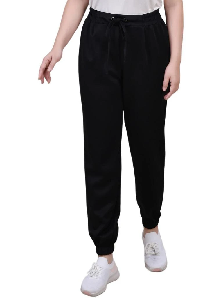 NY Collection Petites Womens Crepe Mid Rise Jogger Pants 1