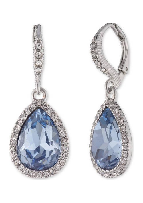 Givenchy %09  Silver Tone Light Sapphire Crystal Pear Medium Pave Drop Earrings