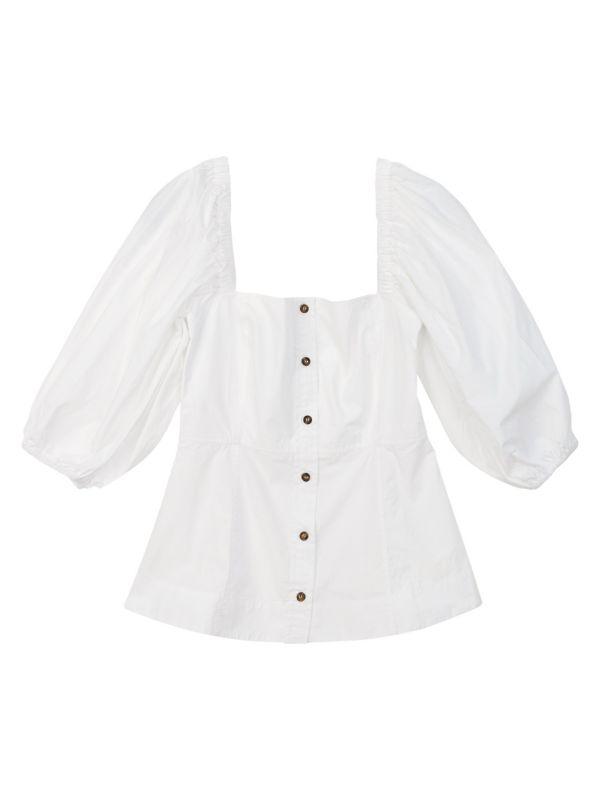 Ganni Off-The-Shoulder Cotton Poplin Shirt