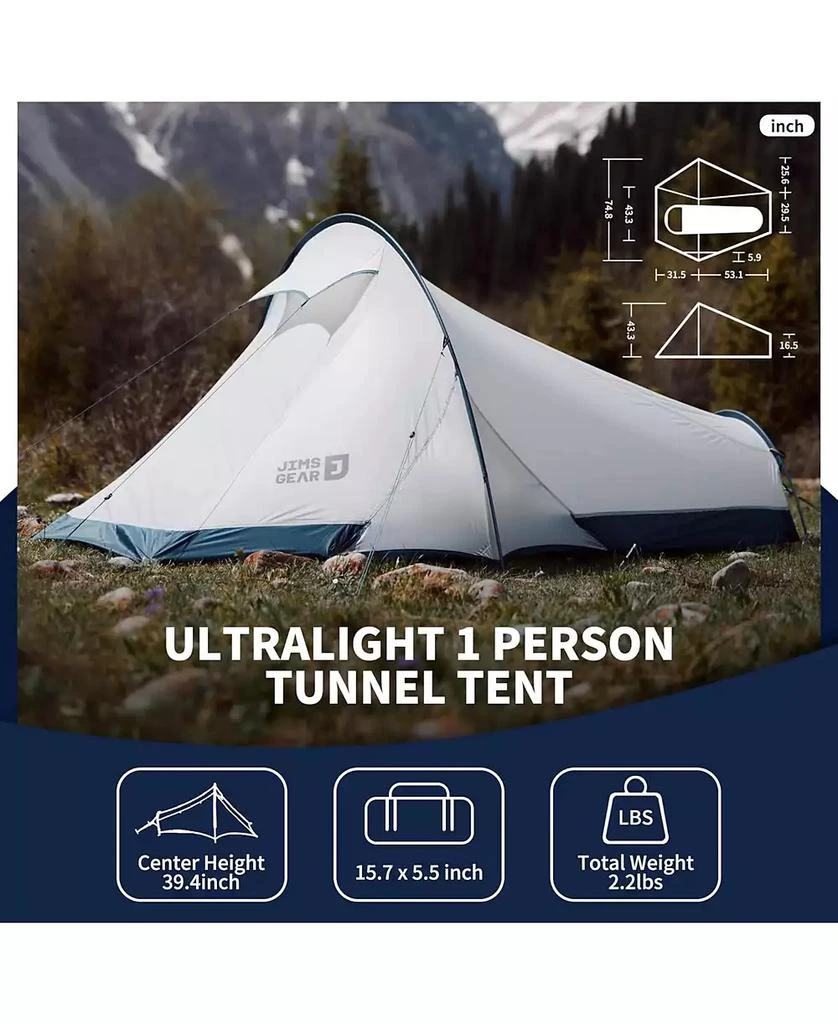 Naturehike Jims Gear Ultralight Backpacking Tent, 1-2 Person Tunnel Tent with Vestibule, Waterproof and Windproof for High-Altitude Camping 2