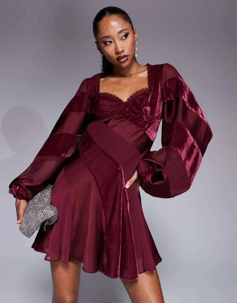 Burgundy Asos Satin Mini Dress ASOS LUXE Premium Ruffle Plunge