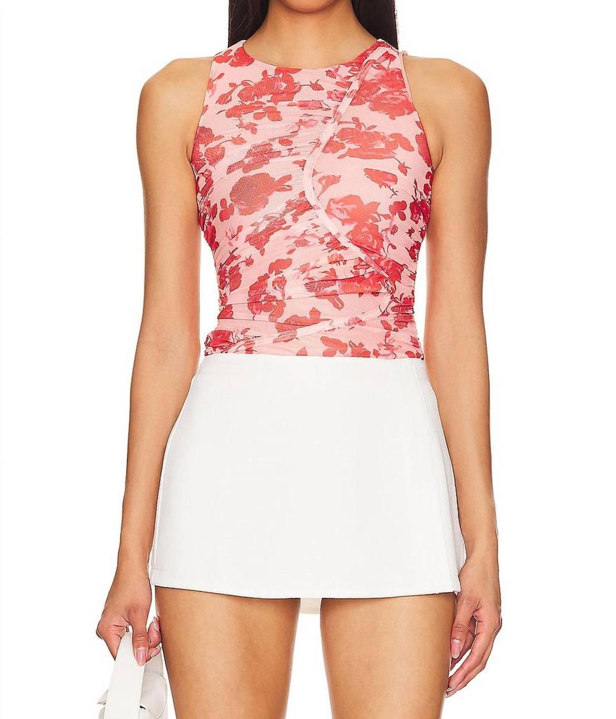 Bardot Felicia Mesh Top In Red Floral