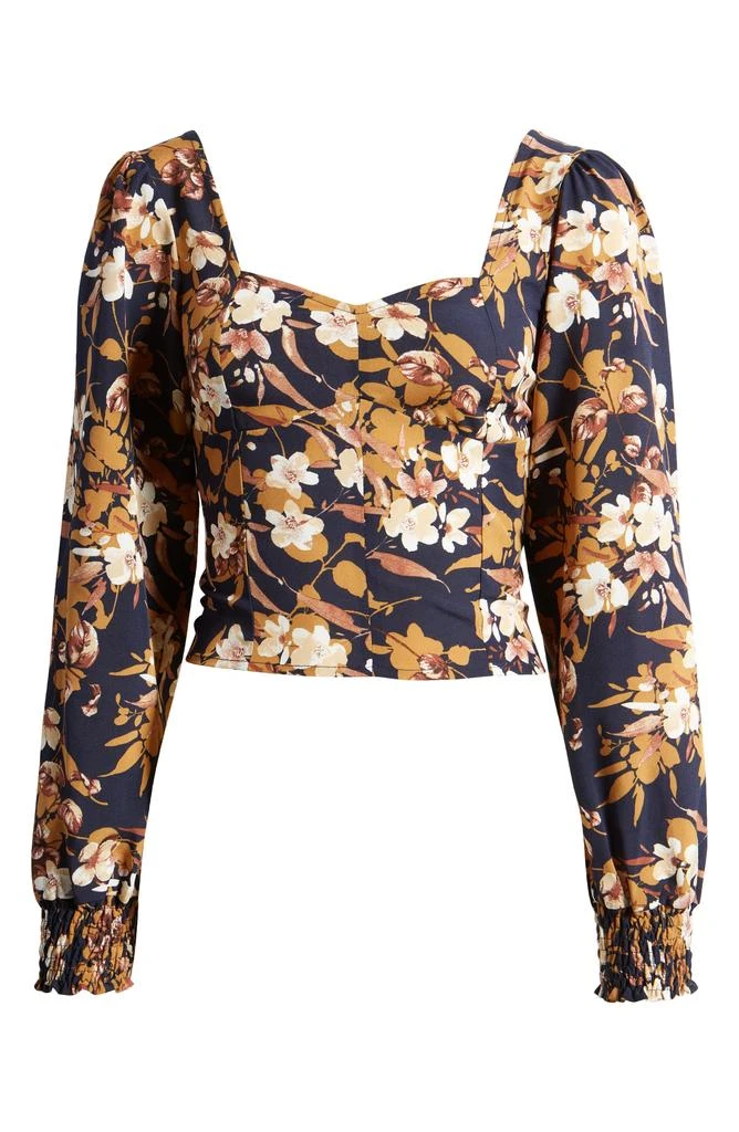 VIGOSS Floral Long Sleeve Sweetheart Neck Top 5