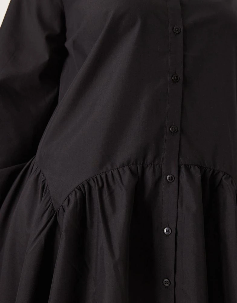 ASOS ASOS DESIGN Curve mini shirt dress with wide cuffs and oversized pockets in black 3