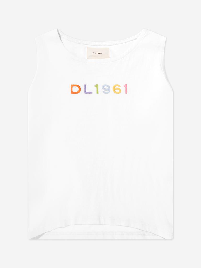 DL1961 Girls Marcie Logo Tank Top in White