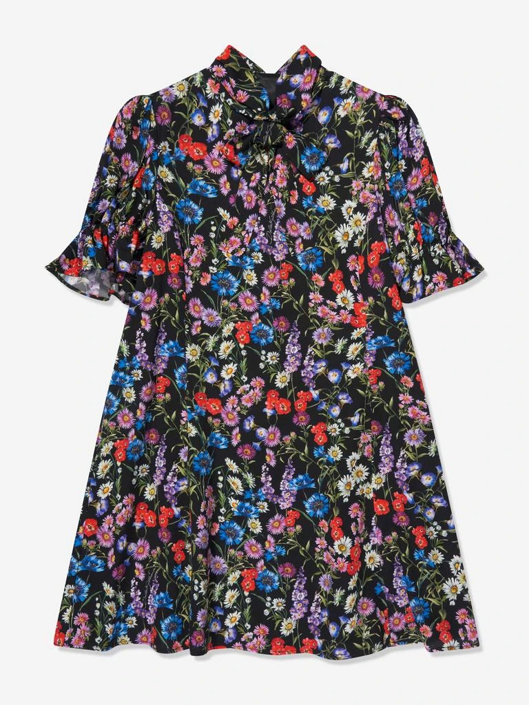 Dolce & Gabbana Dolce & Gabbana Girls Silk Wildflowers Dress in Black 1