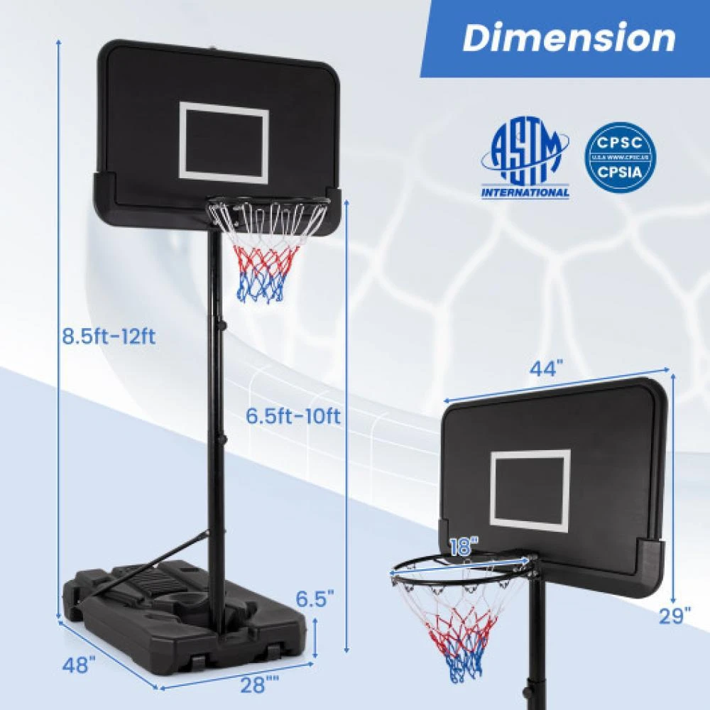 Hivvago 6.5-10 FT Adjustable Portable Basketball Hoop with 44 Inch Shatterproof Backboard & Fillable Base 4