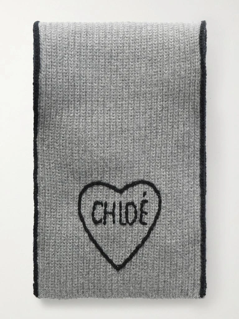 Chloé Embroidered Ribbed Wool And Cashmere-blend Scarf