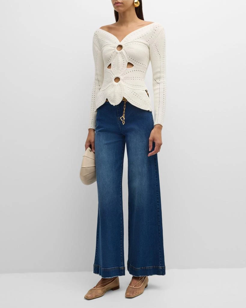 Cult Gaia Sydney Belted Grommet Wide-Leg Denim Pants 3