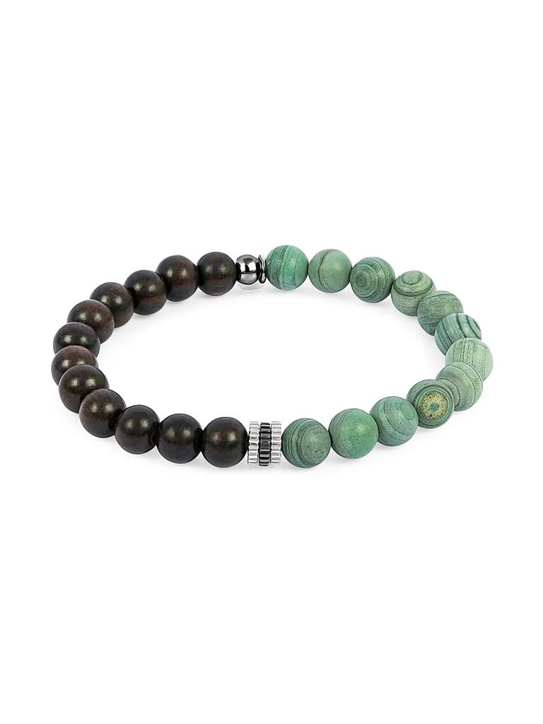Tateossian Sterling Silver, Green Wood Jasper 
Ebony Wood Beaded Bracelet