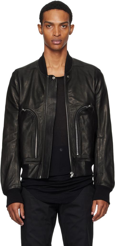 Shop Black Concordians Bauhaus Flight Leather Bomber Jacket on